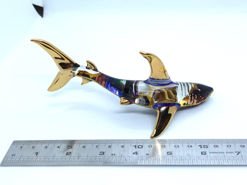 Sansukjai Shark Miniature Figurines Animals Hand Painted Blown Glass Art Sea Collectible Gift Decorate (6 Inches Blue) - Image 2